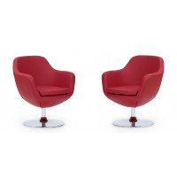 Manhattan Comfort 2-AC028-RD Caisson Red and Polished Chrome Faux Leather Swivel Accent Chair (Set of 2)